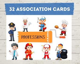 Professios and Jobs Matching Game – 8 beroepenborden – 32 kaarten – afdrukbaar educatief voorschoolse