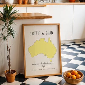 Geschenk für frisch verlobte Paar Druck | Australien | Personalisierte Verlobung Geschenk | Verlobung Karte Geschenk | Landkarte Drucken | Wandkunst | Hochzeitsgeschenk