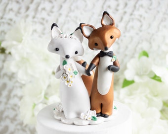 Fox Wedding Cake Topper - Red Fox and Arctic Fox Sculpture