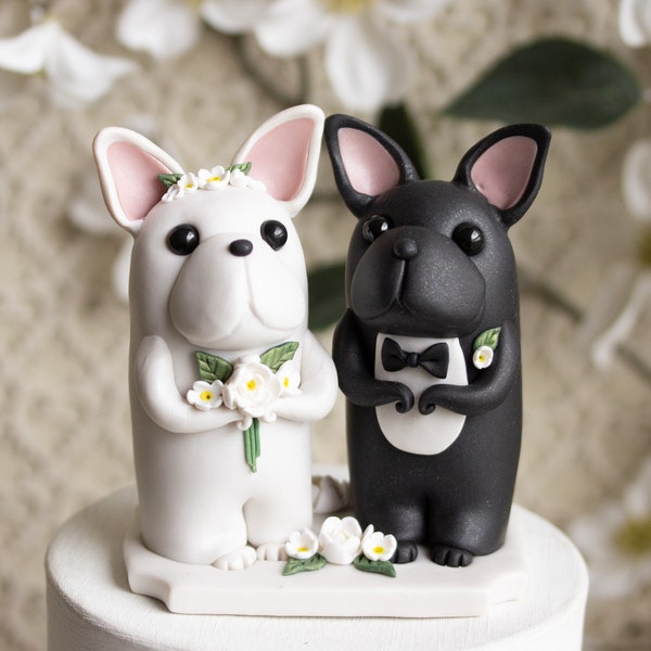 French Bulldog Wedding Cake Topper - Frenchie Wedding by Bonjour Poupette