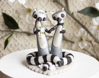 Lemur Wedding Cake Topper - Ring-tailed Lemurs by Bonjour Poupette