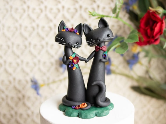 Halloween Wedding Cake Topper - Black Cat Wedding by Bonjour Poupette