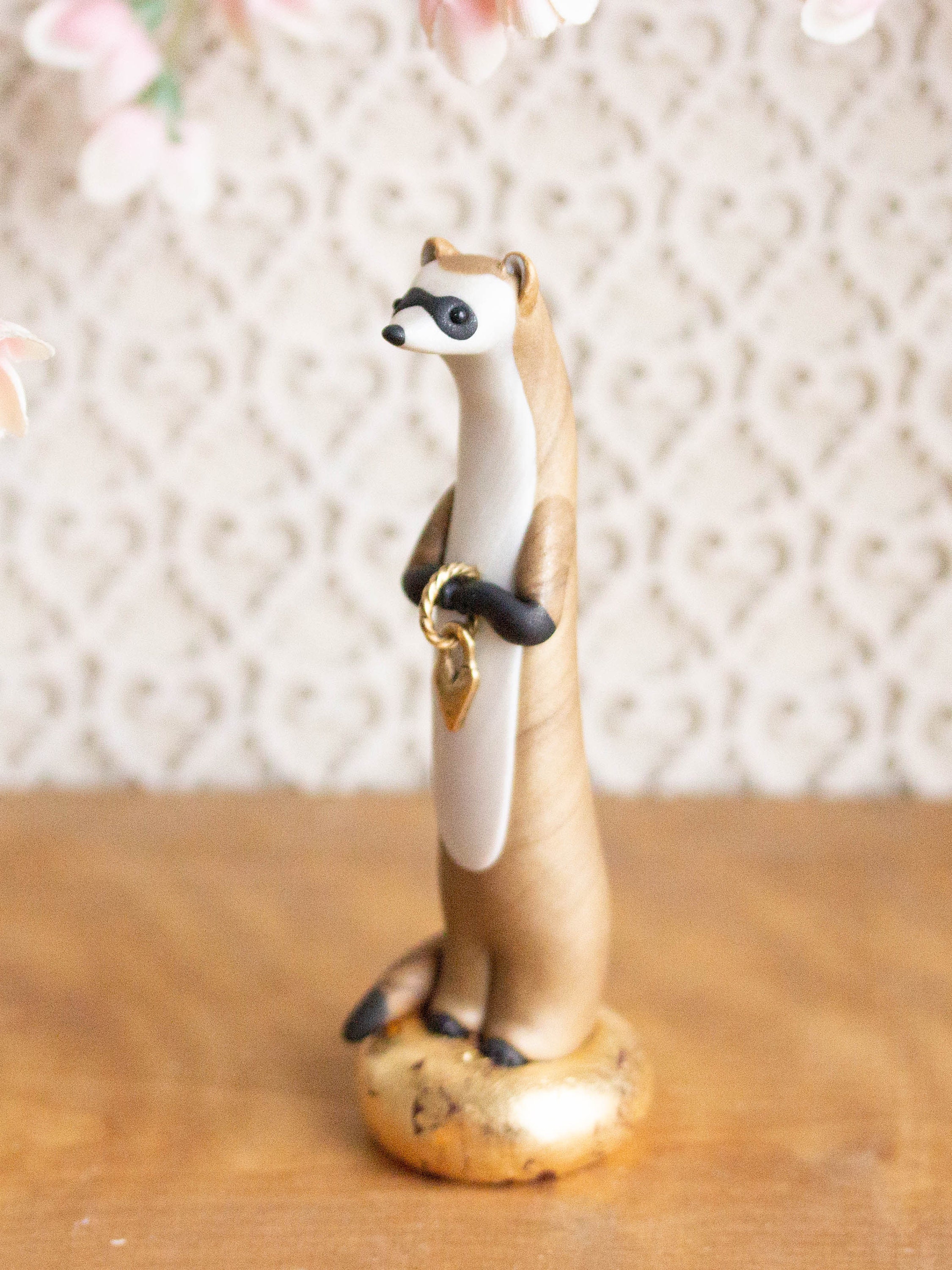 Ferret Figurine Ferret Carrying a Heart BlackFooted Ferret Sculpture