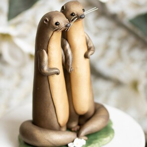 River Otter Wedding Cake Topper Non-binary Wedding Cake Topper Handmade Otter Sculpture image 3
