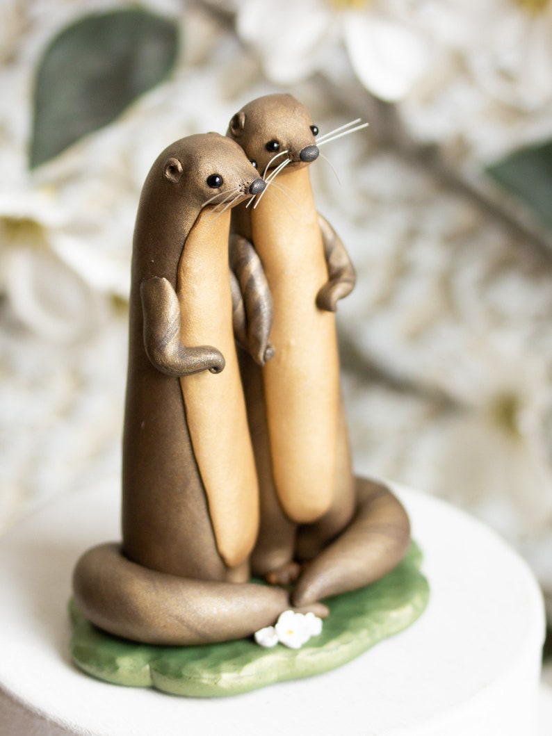 River Otter Wedding Cake Topper Non-binary Wedding Cake Topper Handmade Otter Sculpture image 3