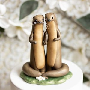 River Otter Wedding Cake Topper Non-binary Wedding Cake Topper Handmade Otter Sculpture image 2