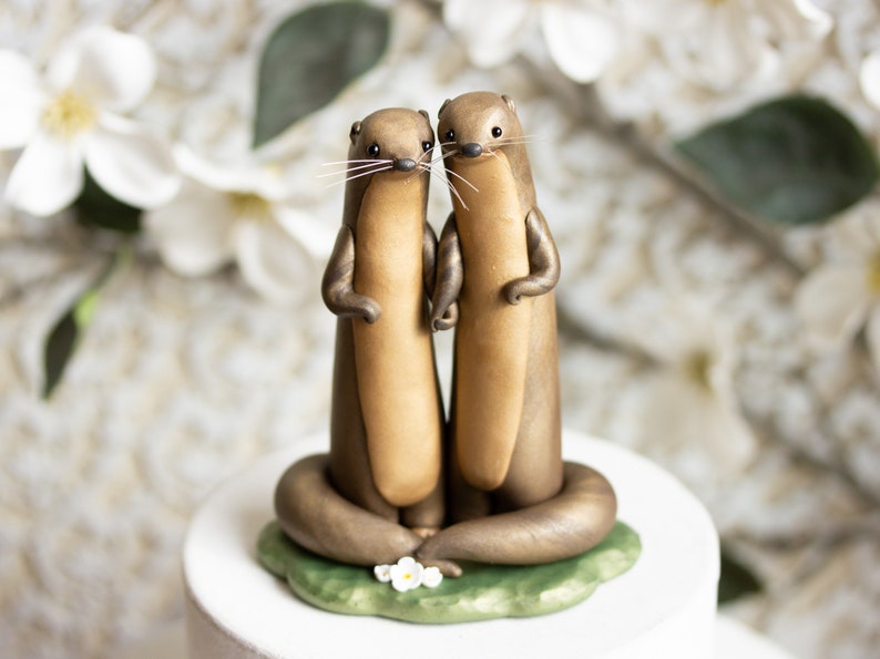 River Otter Wedding Cake Topper Non-binary Wedding Cake Topper Handmade Otter Sculpture image 2