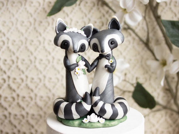 Raccoon Wedding Cake Topper - Handmade Raccoon Sculpture