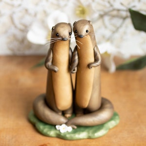River Otter Wedding Cake Topper Non-binary Wedding Cake Topper Handmade Otter Sculpture image 7