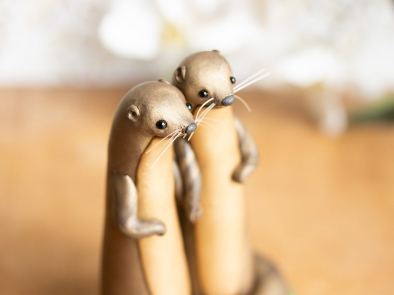 River Otter Wedding Cake Topper Non-binary Wedding Cake Topper Handmade Otter Sculpture image 4