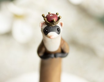 Ferret Figurine - Ferret Carrying a Heart - Black-Footed Ferret Sculpture