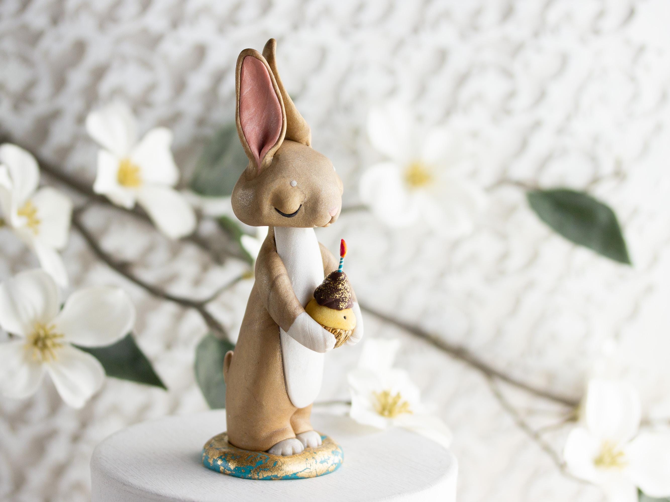 Bunny Rabbit Figurine - Bunny Rabbit Birthday Cake Topper