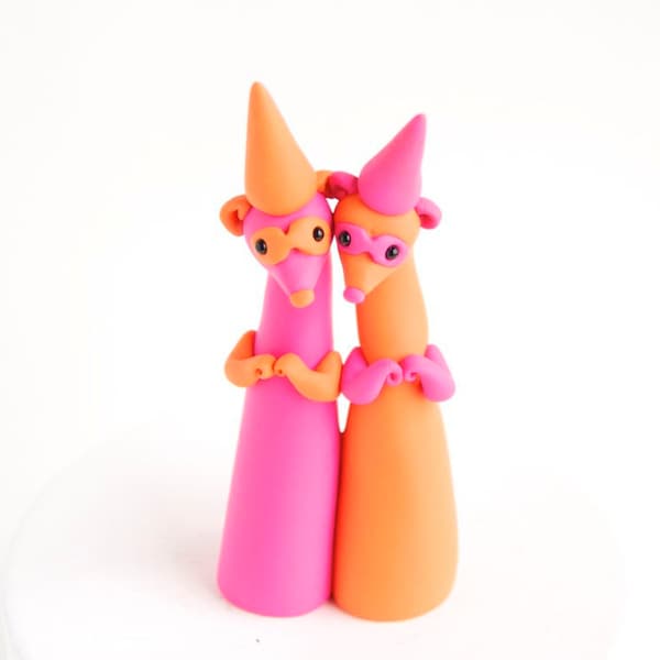 Birthday Cake Topper - Neon Pink and Orange Ferret Twins by Bonjour Poupette