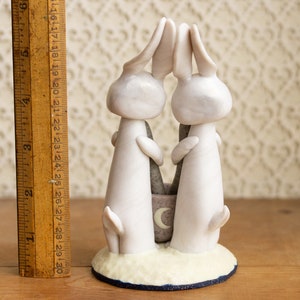 Year of the Rabbit Sculpture Lunar Hares Pounding Rice Together Lunar New Year Centerpiece image 10