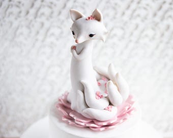 Kitsune Spirit Fox - White Nine-tailed Kitsune Fox - Kitsune Fox of Springtime