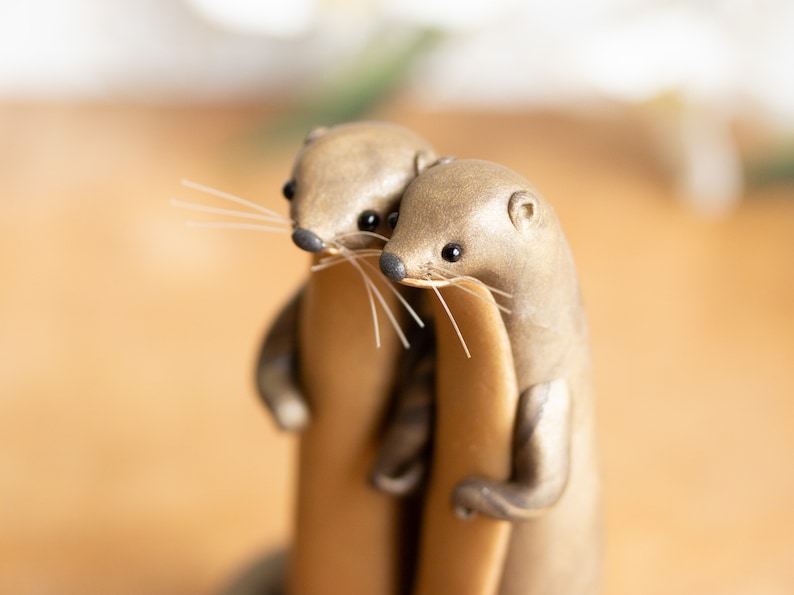 River Otter Wedding Cake Topper Non-binary Wedding Cake Topper Handmade Otter Sculpture image 6