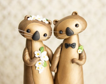 Sea Otter Wedding Cake Topper - Sea Otter Sculpture by Bonjour Poupette