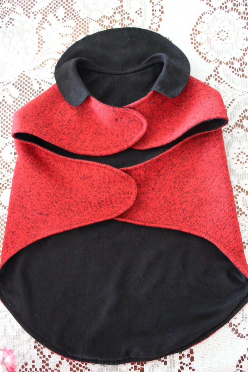 Red and Black Lined Medium Sized Dog Coat With Faux Ultrasuede Collar