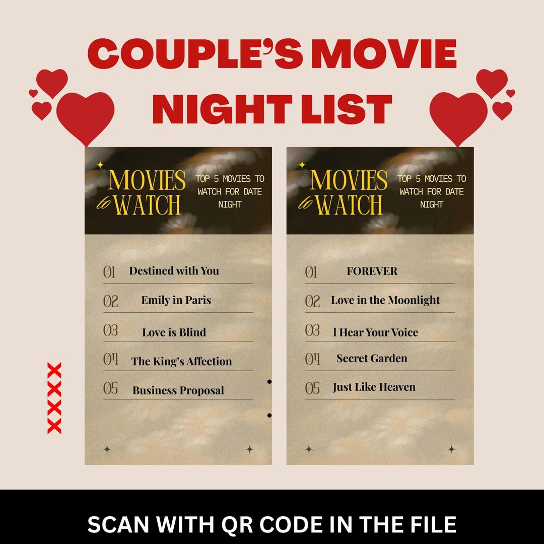 Printable Movie Night Checklist - Family & Date Night Planner (PDF) - Etsy