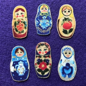 Six Small Iron On Russian Nesting Doll Appliques*Handmade with Elizabeth Studio Fabric/430