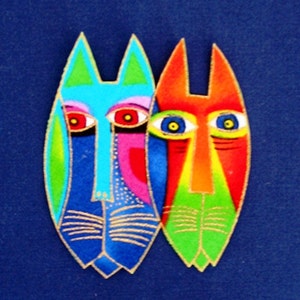Three Iron On CAT Face Appliques (identical)*Handmade*RARE Laurel Burch Fabric/188