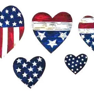 Set of Five Patriotic HEART Appliques*Handmade*Iron On/286