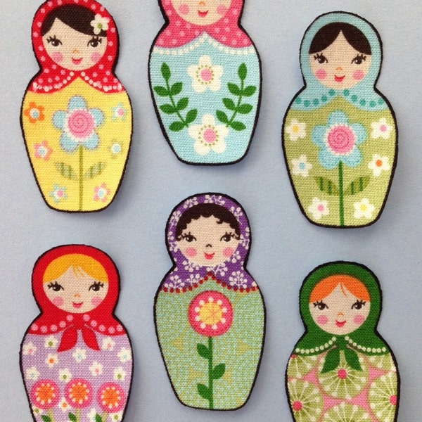 Set of Six Adorable Matryoshka Doll Appliques*Handmade*Robert Kaufman Fabric/266