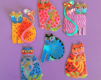 Set of Six Iron On CAT Appliques*Rare Laurel Burch Holiday Celebrations Fabric/68