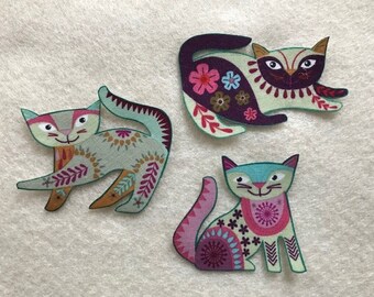 Set of Three Iron On CAT Appliques*Stitch Cats Fabric/351