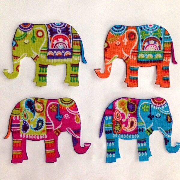 Set of Four Iron On Indian ELEPHANT Appliques*Handmade*Timeless Treasures Fabric/218