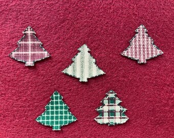 SALE*Five Mini CHRISTMAS TREE Fabric Appliques*Iron On*Handmade/337