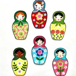 Set of Six Iron On Matryoshka DOLL Appliques*Handmade*Robert Kaufman Fabric/265