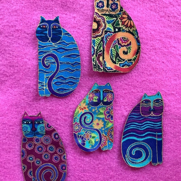 Five Iron On CAT Appliques*Handmade*Laurel Burch Fabric/367