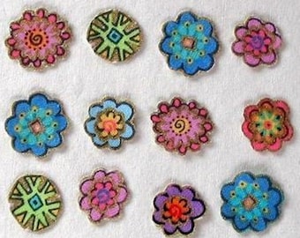 Twelve Mini FLOWER Iron On Appliques*Handmade*Laurel Burch Fabric/YY
