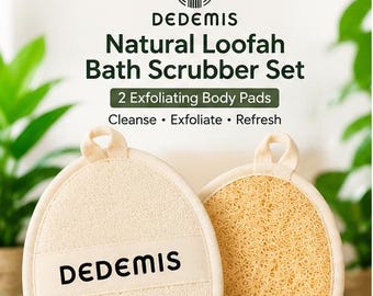 Natural Loofah Bath Scrubber Set, 2 Pack Dual-Sided Exfoliating Body Pads