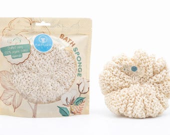 Organic Cotton Bath Sponge for Sensitive Skin, Eco-Friendly