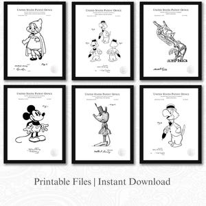 Vintage Disney Character Patents 2 | Set of 6 JPG Image Downloads | White Background | 3 Ratios: 16 Files Included | Instant Download