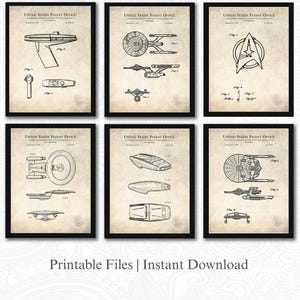 Classic Sci-fi Memorabilia | 6 JPG Download | Iconic SpacePatents | Sci-Fi Wall Decor | Gift for Star Trek Fan Linen Background