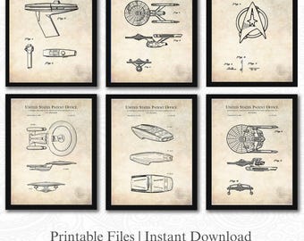 Klassische Sci-Fi-Erinnerungsstücke | 6 JPG-Download | Iconic SpacePatents | Sci-Fi Wanddekoration | Geschenk für Star Trek Fan Leinen Hintergrund