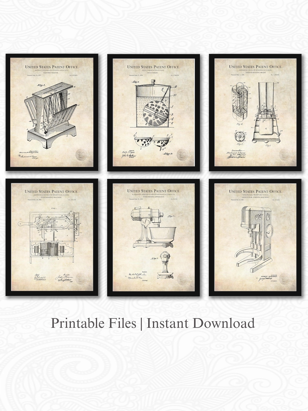 Vintage Kitchen Appliance Patents | Set of 6 JPG Image Downloads ...