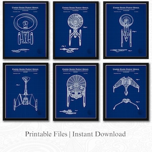Classic Movie Spaceship Designs | 6 JPG Download | Space Movie Art | Sci-Fi Wall Decor | Gift for Star Trek Fan | Blueprint Background