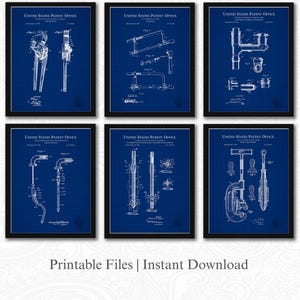 Plumbing Patent Collection | Ready to Print Downloads | Workshop Wall Decor | Gift for Plumber | Blueprint Background