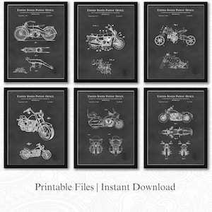 Classic Motorcycle Design Patents | Set of 6 JPG Image Downloads | Chalkboard Background | 3 Ratios: 16 Files Included | Instant Download