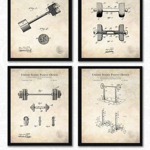 Vintage Weightlifting Patent Collection | 4 JPG Downloads | Gym Art | Fitness Room Decor | Gift for Bodybuilders | Antique Background