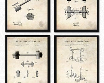 Vintage Weightlifting Patent Collection | 4 JPG Downloads | Gym Art | Fitness Room Decor | Gift for Bodybuilders | Antique Background