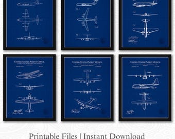Patentes de aeronaves militares clásicas / Conjunto de 6 descargas de imágenes JPG / Fondo de plano / 3 proporciones: 16 archivos incluidos / Descarga instantánea