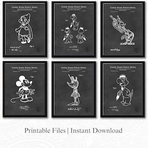 Vintage Disney Character Patents 2 | Set of 6 JPG Image Downloads | Chalkboard Background | 3 Ratios: 16 Files Included | Instant Download