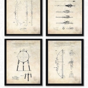 Archery Patent Art Set | 3 JPG Downloads | Bow, Arrow & Target Diagrams | Hunter Gift Idea | Rustic Wall Decor | Antique Background