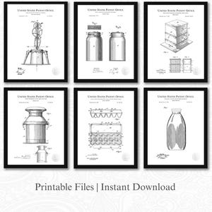 Farmhouse Kitchen Patent Set | 6 JPG Downloads | White Background | Rustic Country Decor | Vintage Farmhouse Art | Early Americana Decor