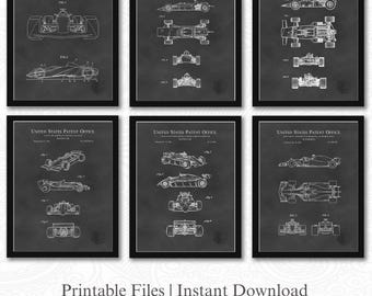 Formula 1 Patent Collection | Set of 6 JPG Images | Chalkboard Background | 3 Ratios: 16 Files Included | Gift for Racing Enthusiast
